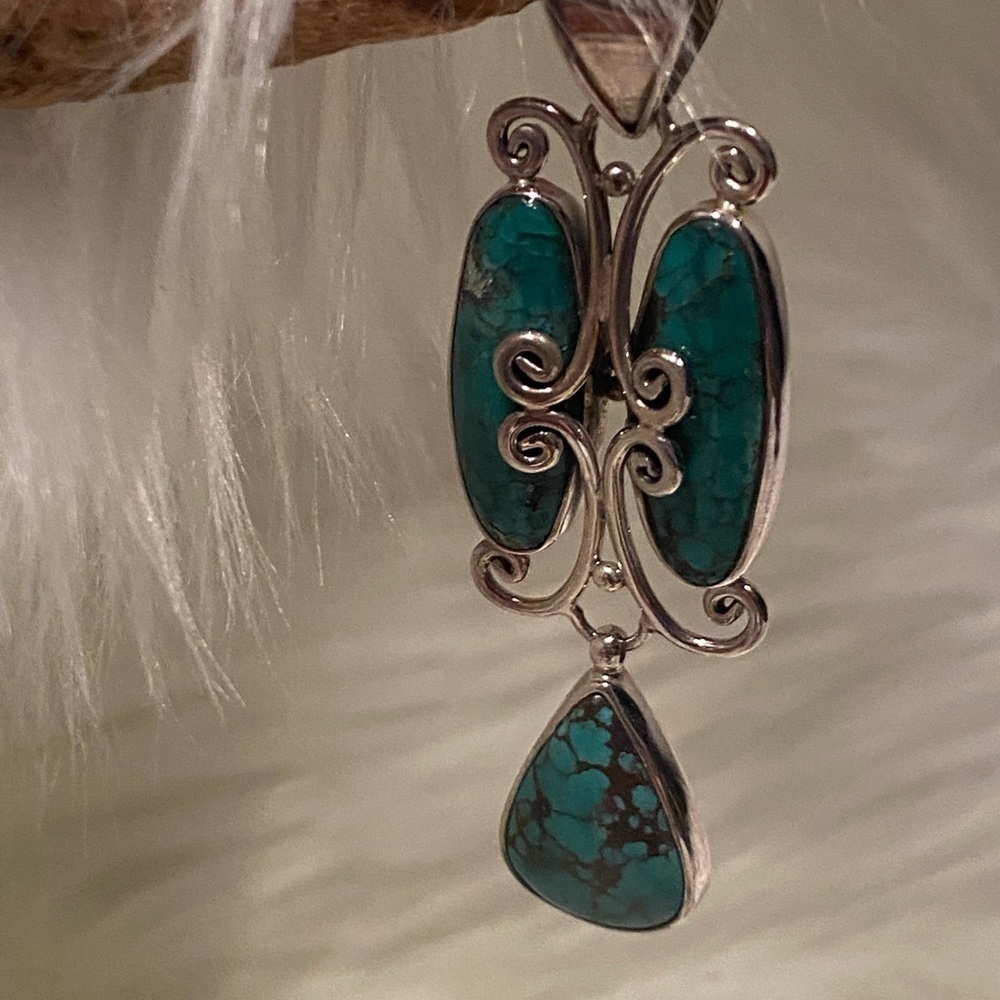 New Large 57mm rare turquoise 925 silver teardrop pendant